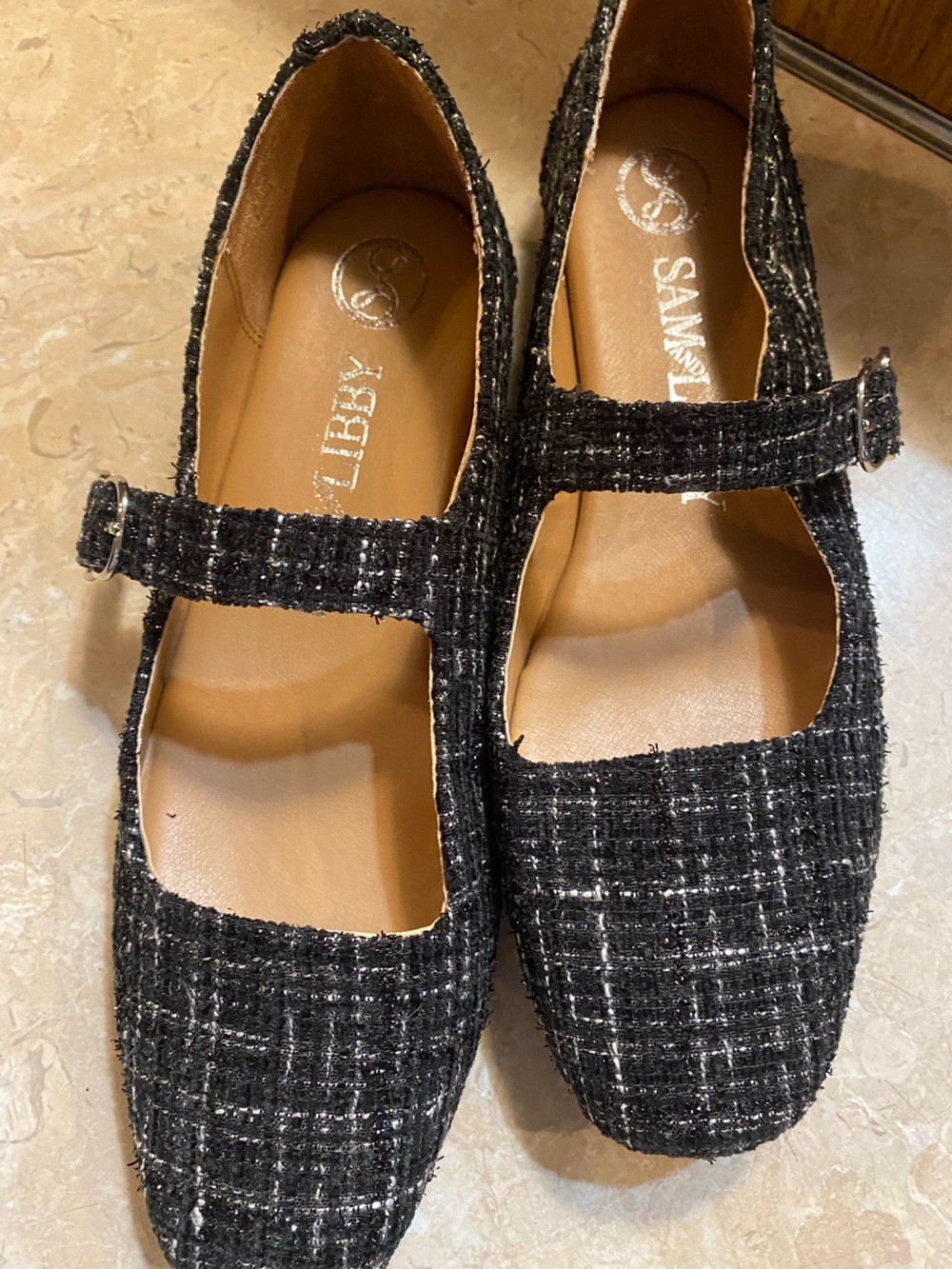 Sam & Libby Black Tweed Mary Jane Flats with Silver Accent